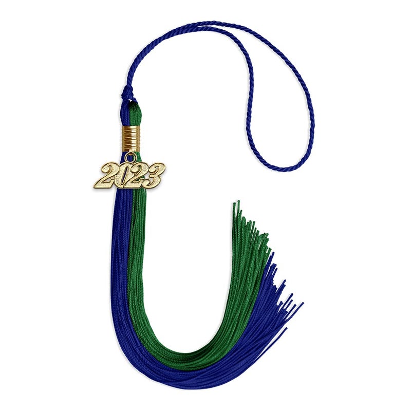 Endea Graduation Endea Graduation Double Color Tassel with Gold Date Drop Royal BlueGreen 2023 
