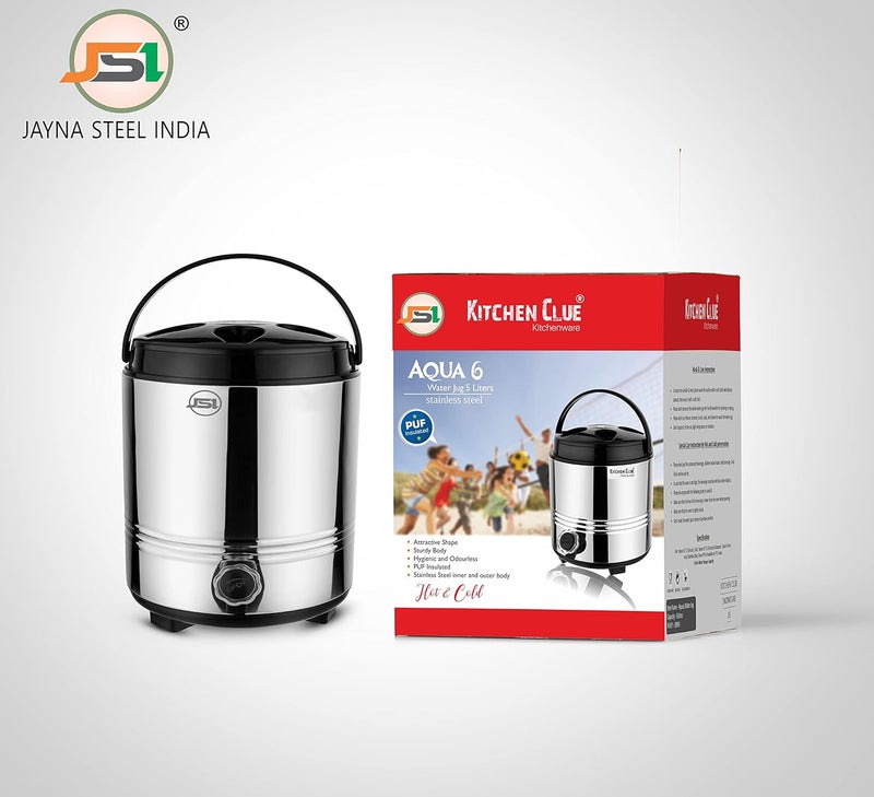 JSI Stainless Steel Water Jug 5 Liters for Office Home Kitchen I PUF Thermally Insulated I Hot Cold Water Dispenser I Keeps Beverages Fresh I Easy to use Maintain I BPA Free I Durable Sturdy - Image 2