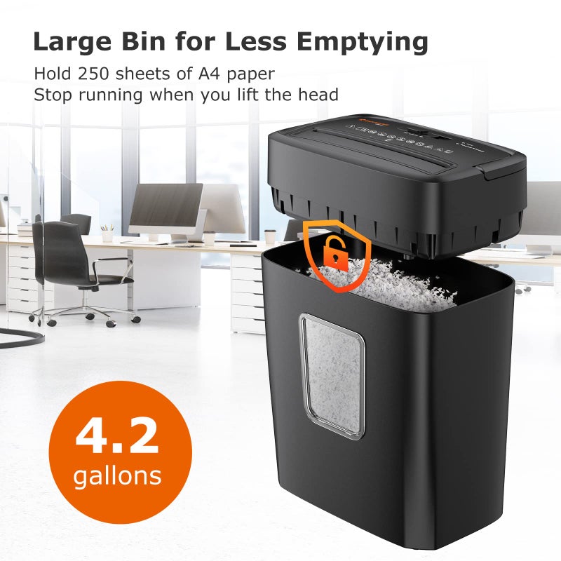 Bonsaii 6 Sheet High Security Micro Cut Paper Shredder, Credit Cards/Mail/Staples/Clips Shredder for Home Use with 4.2 Gallon Bin (C261-D) - Image 4