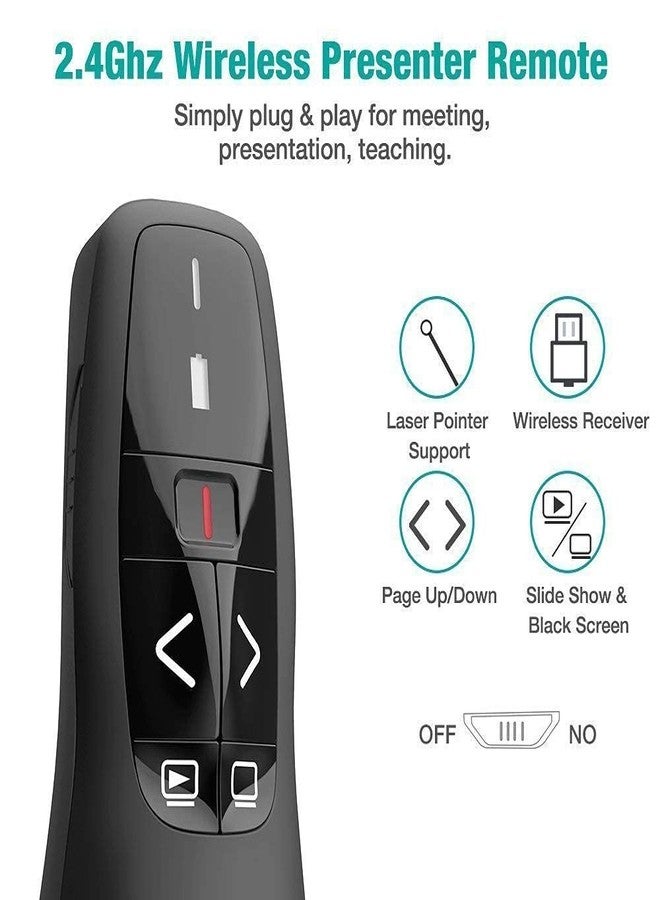 Drumstone (𝗦𝗽𝗲𝗰𝗶𝗮𝗹 𝟭𝟬 𝗬𝗲𝗮𝗿𝘀 𝗪𝗮𝗿𝗿𝗮𝗻𝘁𝘆) 2.4GHz Wireless Presentation Clicker: Red Light Pointer, 50ft Range, Plug & Play USB, Ergonomic Design for PPT - Image 4