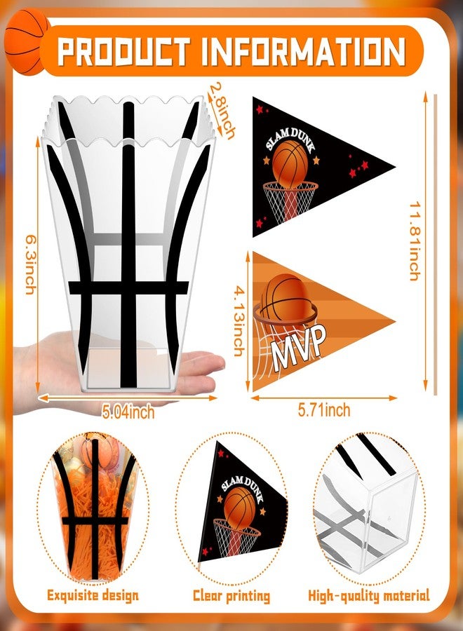 Wesnoy 8 Sets Plastic Basketball Popcorn Boxes with Pennant Flags 5"x 6.3" Senior Night Basketball Party Decorations Concession Stand Supplies Team Gift Basket for Sport Party Favors Birthday Supplies - Image 2