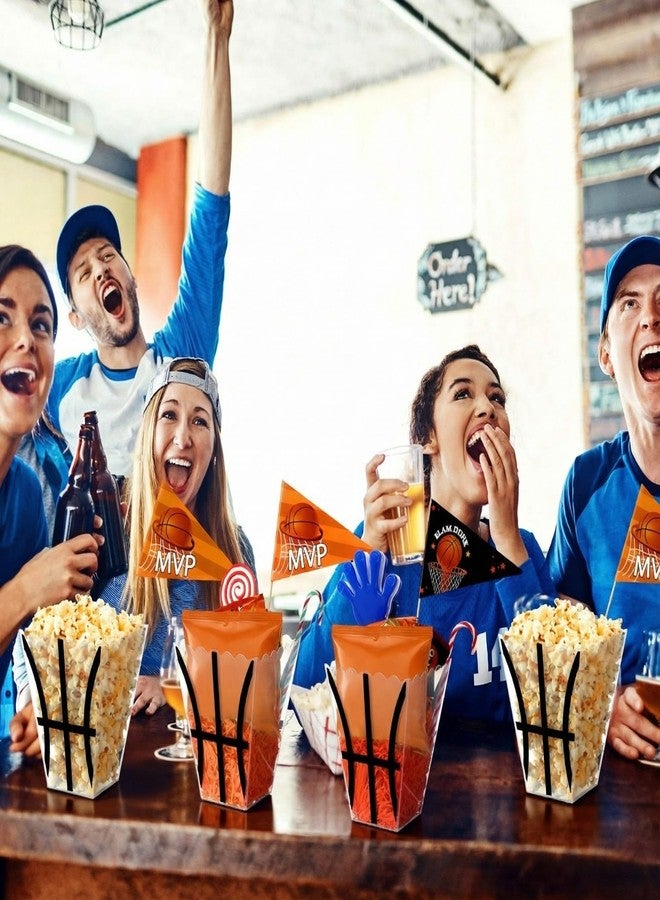 Wesnoy 8 Sets Plastic Basketball Popcorn Boxes with Pennant Flags 5"x 6.3" Senior Night Basketball Party Decorations Concession Stand Supplies Team Gift Basket for Sport Party Favors Birthday Supplies - Image 4