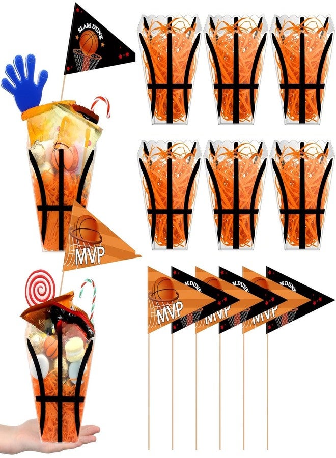 Wesnoy 8 Sets Plastic Basketball Popcorn Boxes with Pennant Flags 5"x 6.3" Senior Night Basketball Party Decorations Concession Stand Supplies Team Gift Basket for Sport Party Favors Birthday Supplies - Image 1