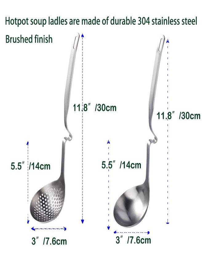 ZDFQly 304 Stainless Steel Soup Ladle Hot Pot Ladle Strainer Scoops Set for Cooking, Serving, Soups, Sauces, Stews and More, Silver, 12-Inch (2 Pieces) - Image 2