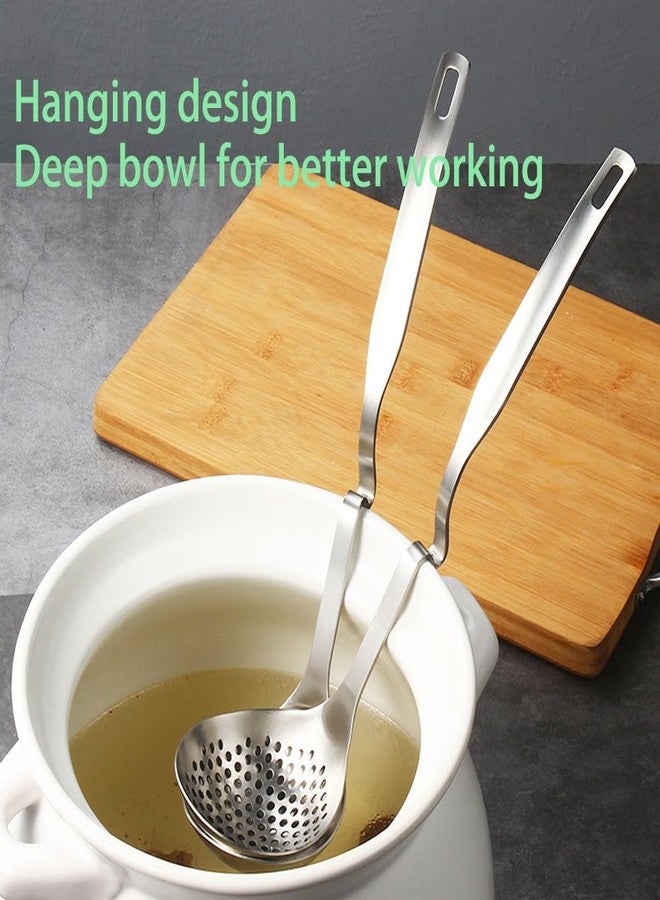 ZDFQly 304 Stainless Steel Soup Ladle Hot Pot Ladle Strainer Scoops Set for Cooking, Serving, Soups, Sauces, Stews and More, Silver, 12-Inch (2 Pieces) - Image 3