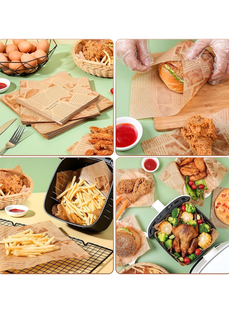 100 Pcs Deli Wax Paper Sheets for Food Basket Liners 15 x 15cm  Old Newspaper Style Printed Greaseproof Deli Paper for Wrapping Breads Burgers French Fries Sandwiches (Brown) - Image 4