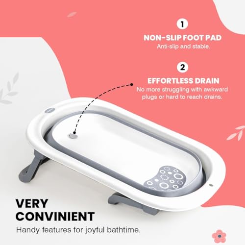 Clefairy Baby Bathtub Portable, Collapsible Toddler Bath Tub for Kids, Foldable Infant Shower Basin, Anti Slip Skid Proof New Born Toddler Bathing Support Baby - Image 4