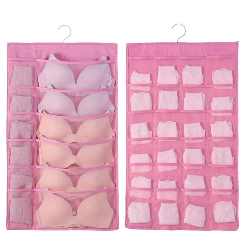 FLOMBIFY FLOMBIFY JA4 12 Front 24 Back Grid Organizer for Undergarments Women Bra and Underwear Hanging Storage Organizer Mesh Pockets Dual Sided Wall Shelves Space Saver Bag Sock Underpants Drawer Closet  - Image 1