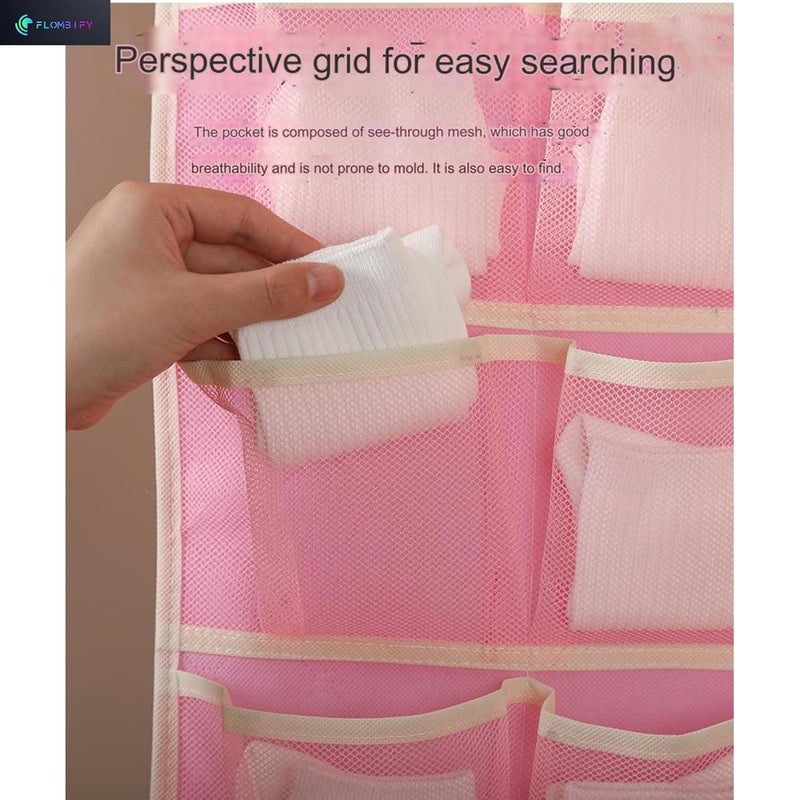 FLOMBIFY FLOMBIFY JA4 12 Front 24 Back Grid Organizer for Undergarments Women Bra and Underwear Hanging Storage Organizer Mesh Pockets Dual Sided Wall Shelves Space Saver Bag Sock Underpants Drawer Closet  - Image 2