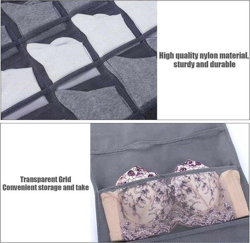 FLOMBIFY FLOMBIFY JA4 12 Front 24 Back Grid Organizer for Undergarments Women Bra and Underwear Hanging Storage Organizer Mesh Pockets Dual Sided Wall Shelves Space Saver Bag Sock Underpants Drawer Closet  - Image 5