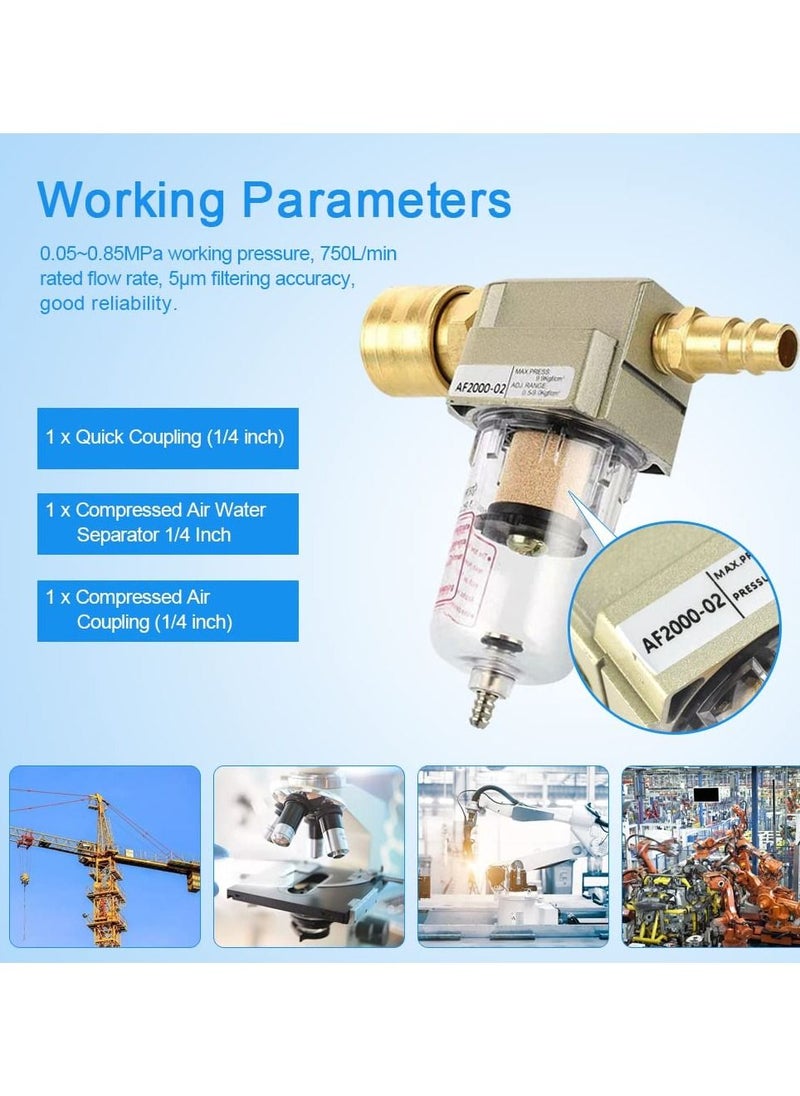 Excefore - Compressed Air Filter Air Compressor Filter 1/4", Compressed Air Regulator Air Filter Pressure Regulator Oil Water Separator Filter with Quick Coupling Connection for Compressor And Air Tools - Image 1