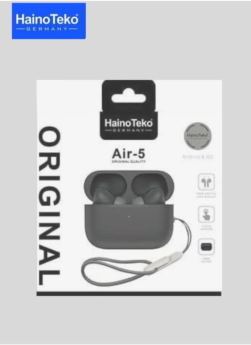 هينوتيكو Haino Teko Germany Air 5 True Wireless ANC Earbuds – High Bass Sound, HD Mic, Touch Control, Charging Case, Compatible with Android & Tablets | Black - Image 2