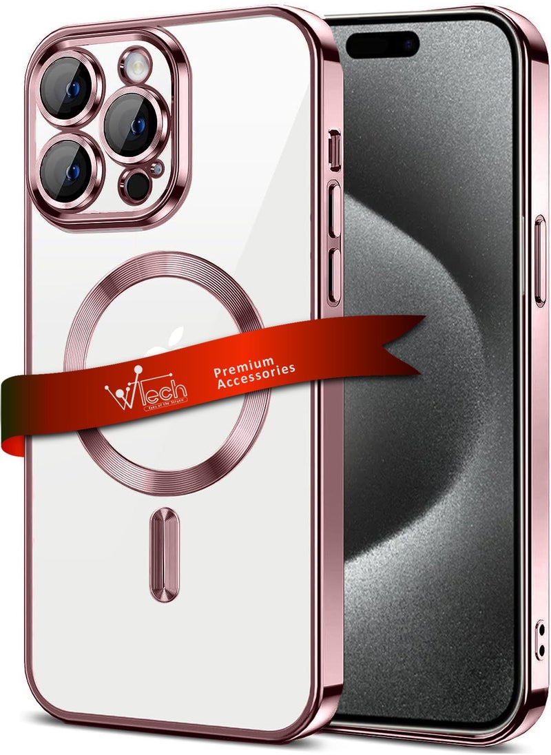 Wtech - Magsafe Shockproof Luxury Plating Hybrid Clear PC Case Cover For Apple iPhone 15 Pro Max 2023 Rose Gold - Image 1