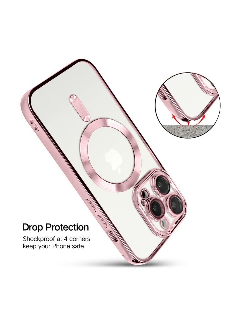 Wtech - Magsafe Shockproof Luxury Plating Hybrid Clear PC Case Cover For Apple iPhone 15 Pro Max 2023 Rose Gold - Image 1