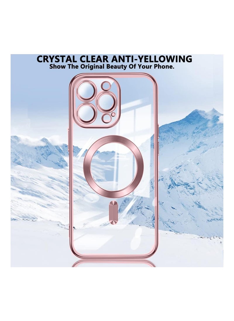 Wtech - Magsafe Shockproof Luxury Plating Hybrid Clear PC Case Cover For Apple iPhone 15 Pro Max 2023 Rose Gold - Image 1