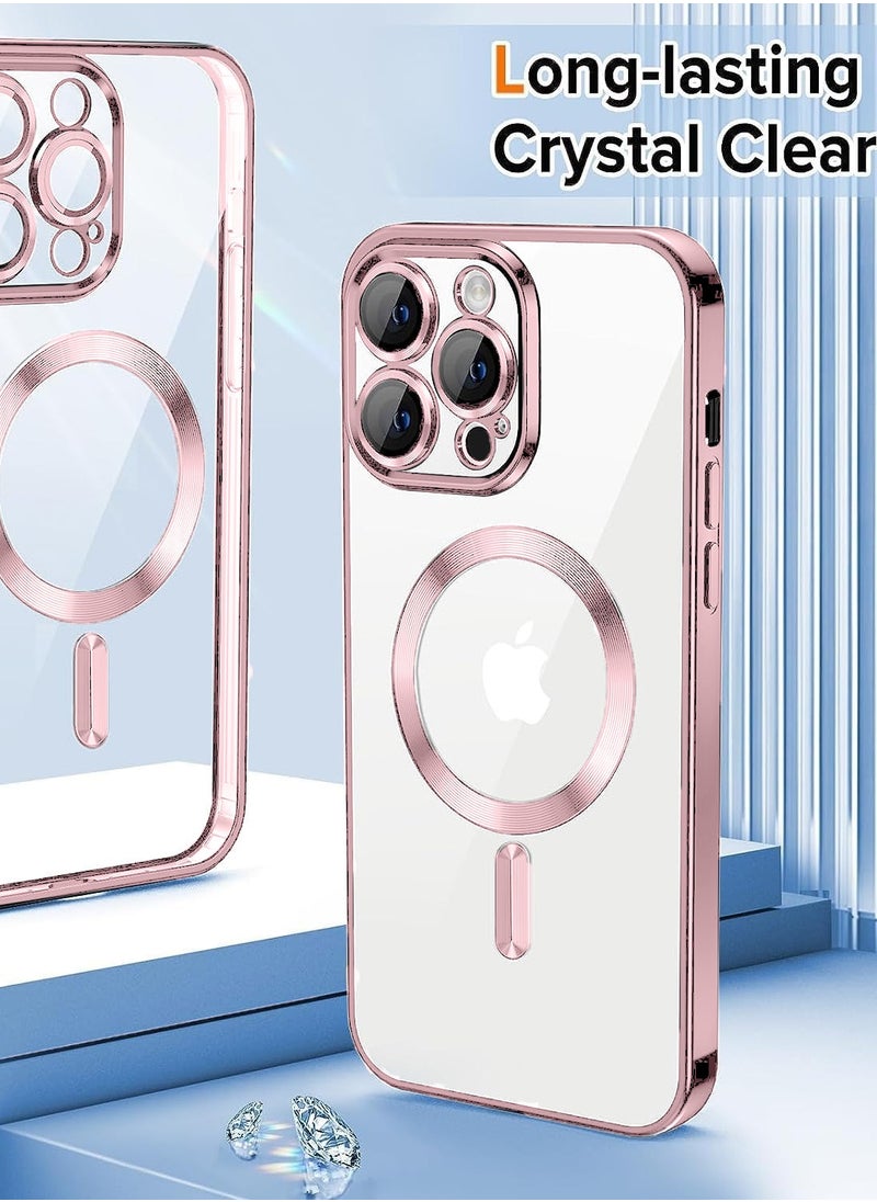Wtech - Magsafe Shockproof Luxury Plating Hybrid Clear PC Case Cover For Apple iPhone 15 Pro Max 2023 Rose Gold - Image 1