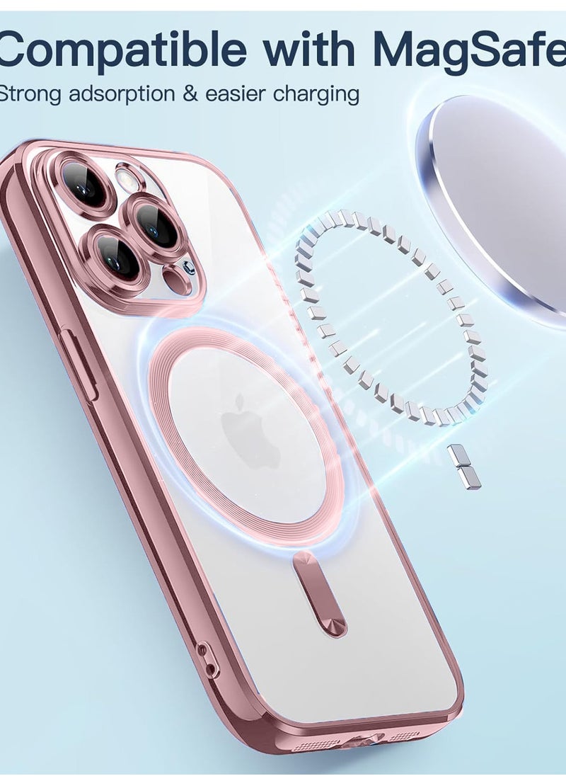 Wtech - Magsafe Shockproof Luxury Plating Hybrid Clear PC Case Cover For Apple iPhone 15 Pro Max 2023 Rose Gold - Image 1