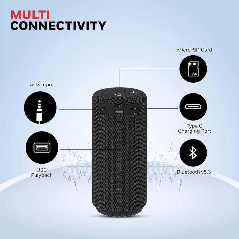 Honeywell Suono P300 10W 5.3 Bluetooth Speaker,9H Playtime, Deep Bass,IPX 4,TWS Feature,Fast Charging,SD Card,USB,AUX,Built-In Mic and 52mm Drivers,2 Years Manufacturer Warranty - Black - Image 4