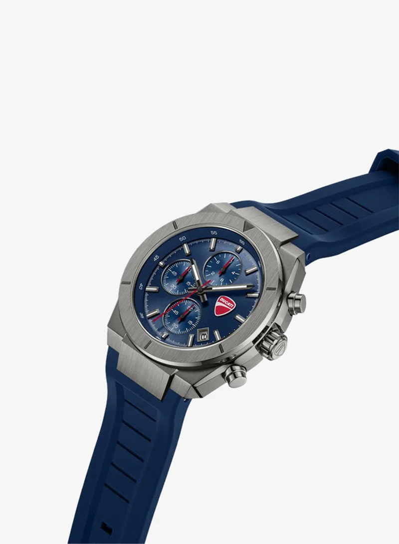 دوكاتي Frontier Blue Dial, Silicone Strap, Chronograph Watch for Men, 43mm