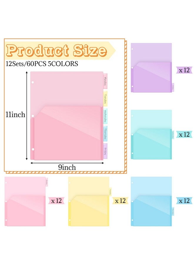 Jetec 12 Sets/ 60 Pcs Expanding Plastic Binder Dividers With Flexible Front Pockets Expand 1/4", 5 Tab Letter Size Plastic Dividers 3 Ring Binder Organization Binder Index Dividers For School  - Image 2