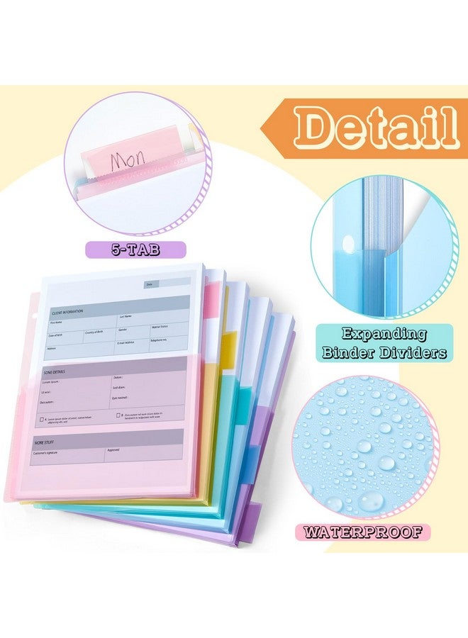 Jetec 12 Sets/ 60 Pcs Expanding Plastic Binder Dividers With Flexible Front Pockets Expand 1/4", 5 Tab Letter Size Plastic Dividers 3 Ring Binder Organization Binder Index Dividers For School  - Image 4