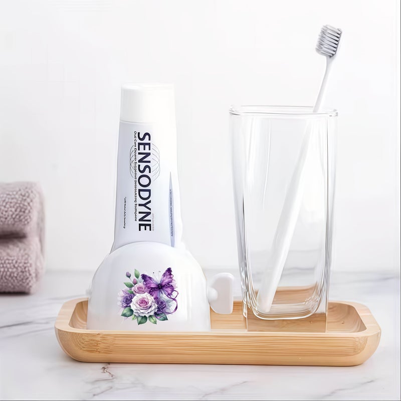 Purple Butterfly Flower Pattern Easy Squeeze Toothpaste Dispenser Lamb Design Manual Accessory - Image 5