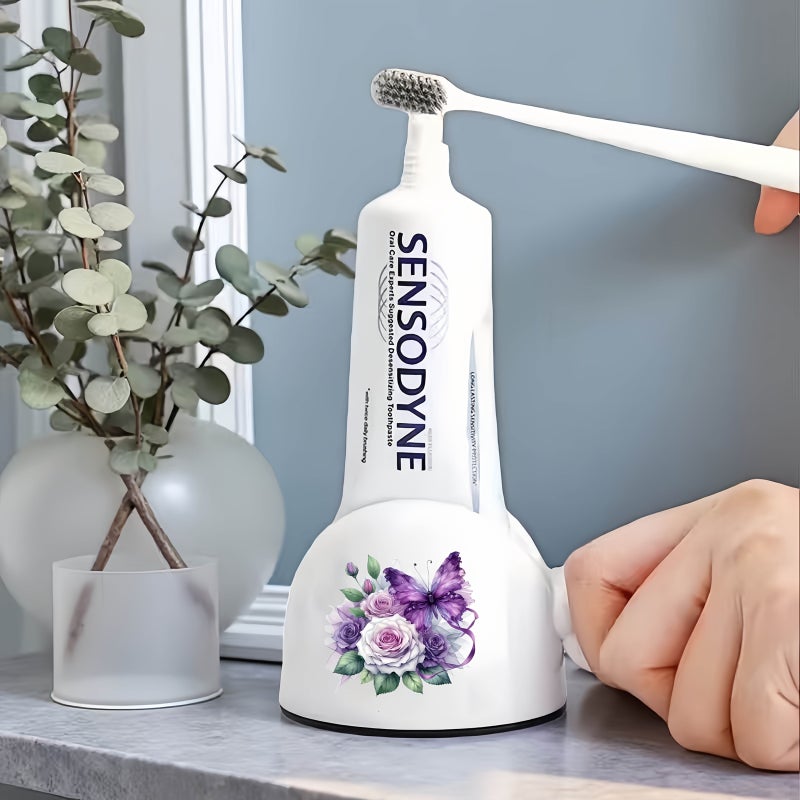 Purple Butterfly Flower Pattern Easy Squeeze Toothpaste Dispenser Lamb Design Manual Accessory - Image 2