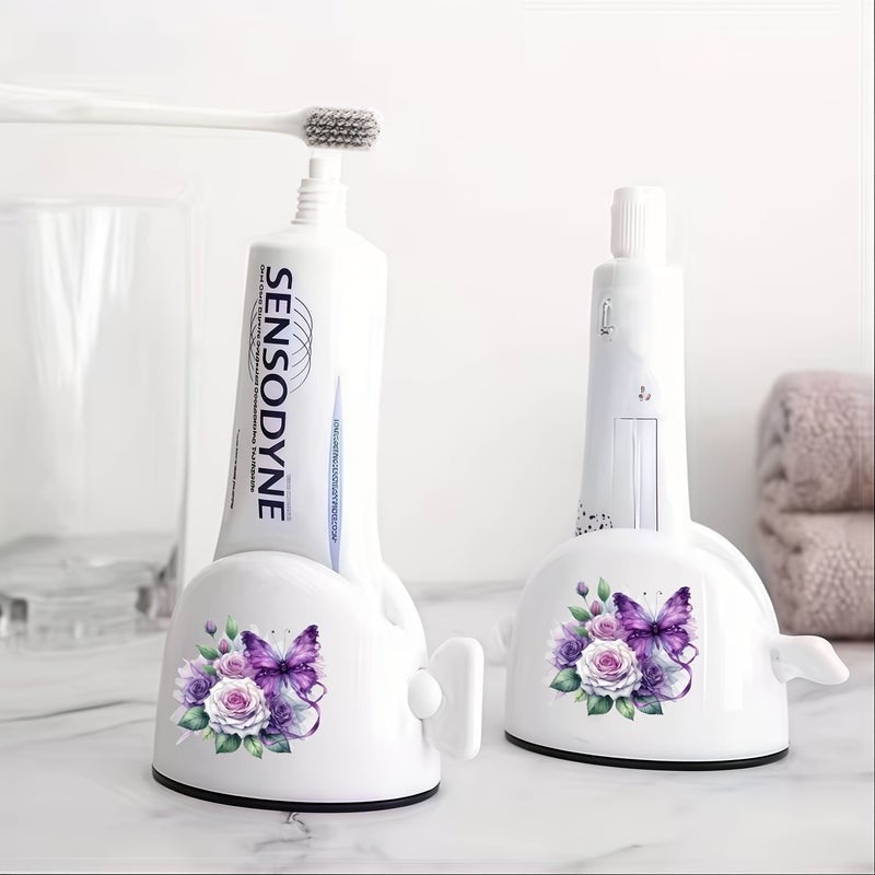 Purple Butterfly Flower Pattern Easy Squeeze Toothpaste Dispenser Lamb Design Manual Accessory - Image 4
