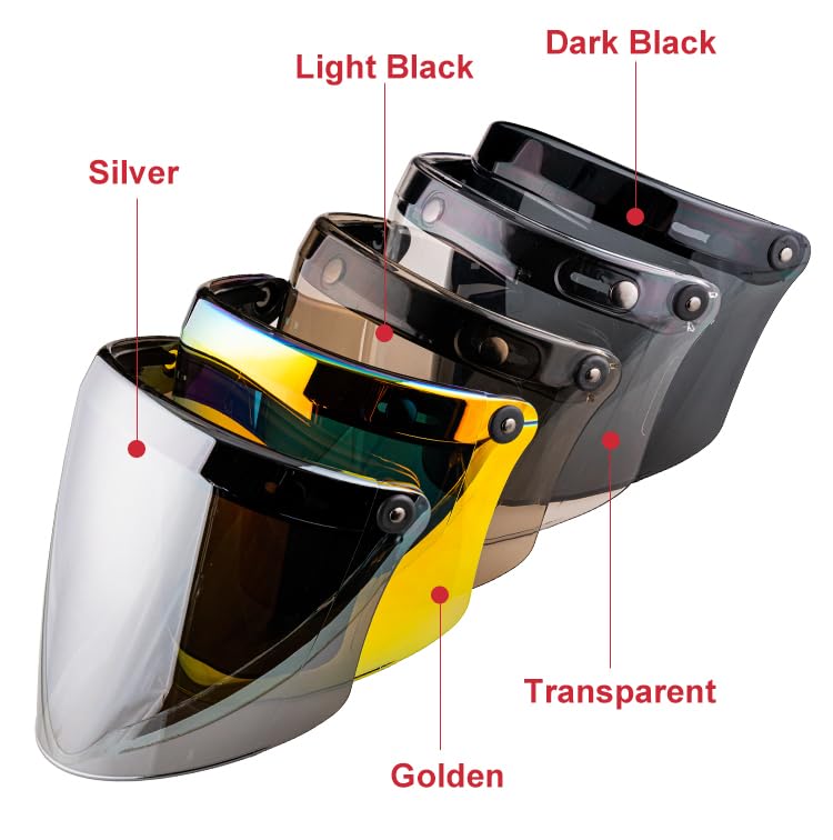 VCOROS Universal 3-Snap Flip Up Visor Shield Lens for Retro Open Face Motorcycle Helmet(Chrome Silver)