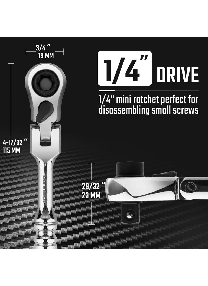 SYOSI - SYOSI 1/4 Inch Drive Ratchet Handle, 72-Tooth Multifunctional Socket & Bit Driver, 2 in 1 Flex Head Ratchet with Reversible Switch, Alloy Steel Full-Polished Chrome Plating Socket Wrench - Image 1