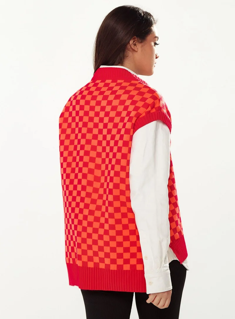 Liquorish Chequered Knitted Vest