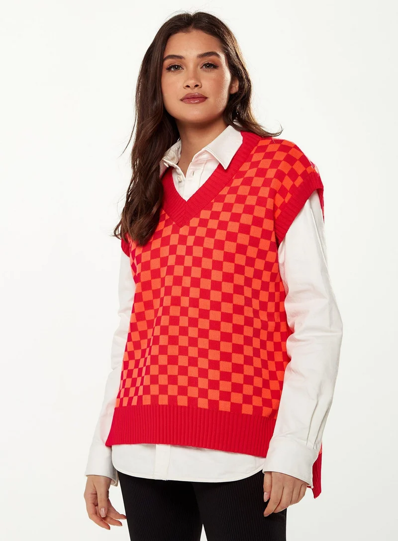 Liquorish Chequered Knitted Vest
