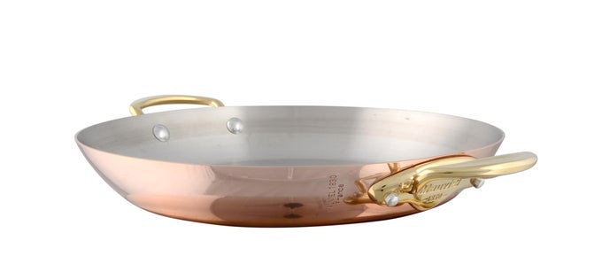 MHERITAGE 150 B 15MM POLISHED COPPER STAINLESS STEEL ROUND PAN WITH BRONZE HANDLES 126IN MADE IN FRANCE