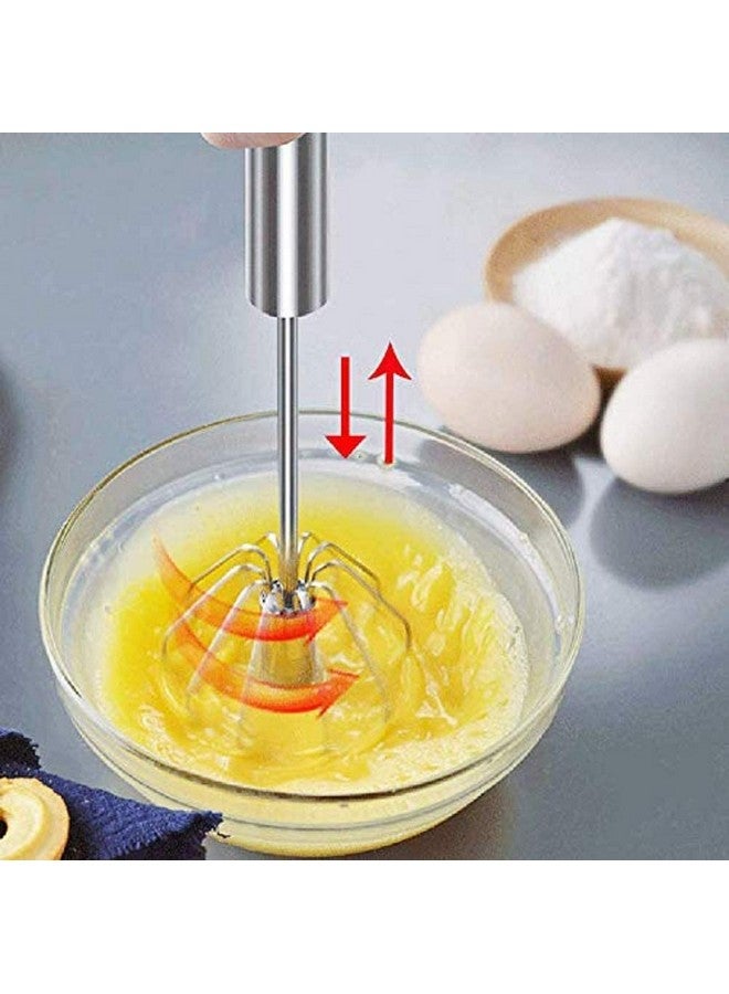 Mockery Egg Beater Stainless Steel Semi-Automatic Whisk Handhold Push Egg Beater Manual Egg Blender Egg Whisk for Kitchen Baking Egg Whiskers for Home Cake Shops Egg Hand Paste Automatic Held Beaters - Image 3