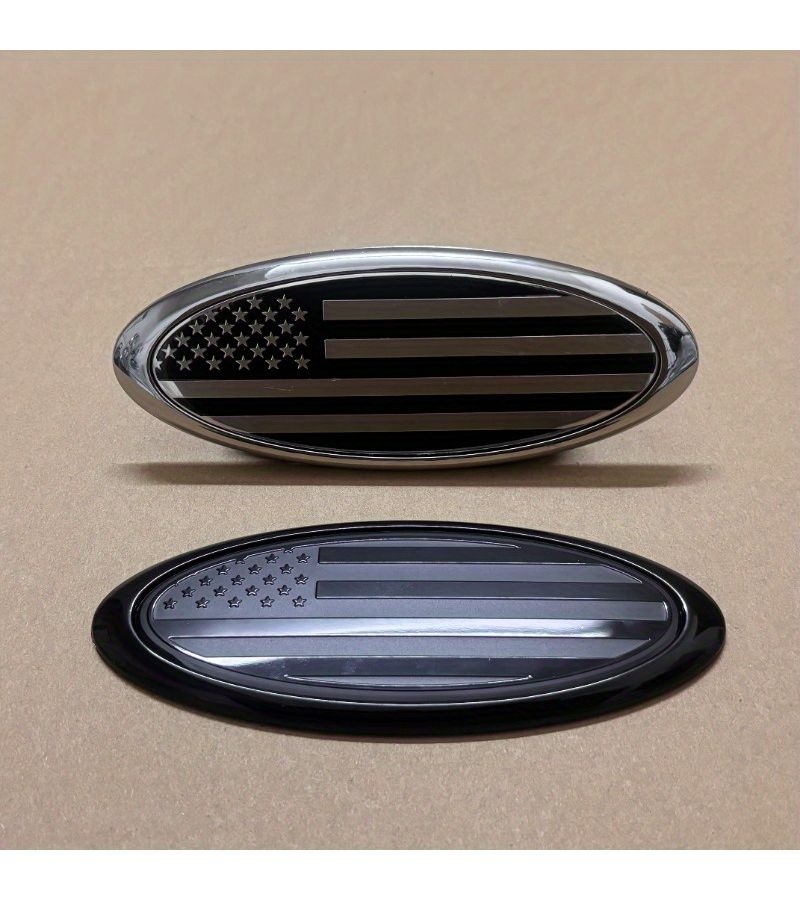 5.91 Inch American Flag Emblem Sticker for Ford Car Grill Trunk Black - Image 1
