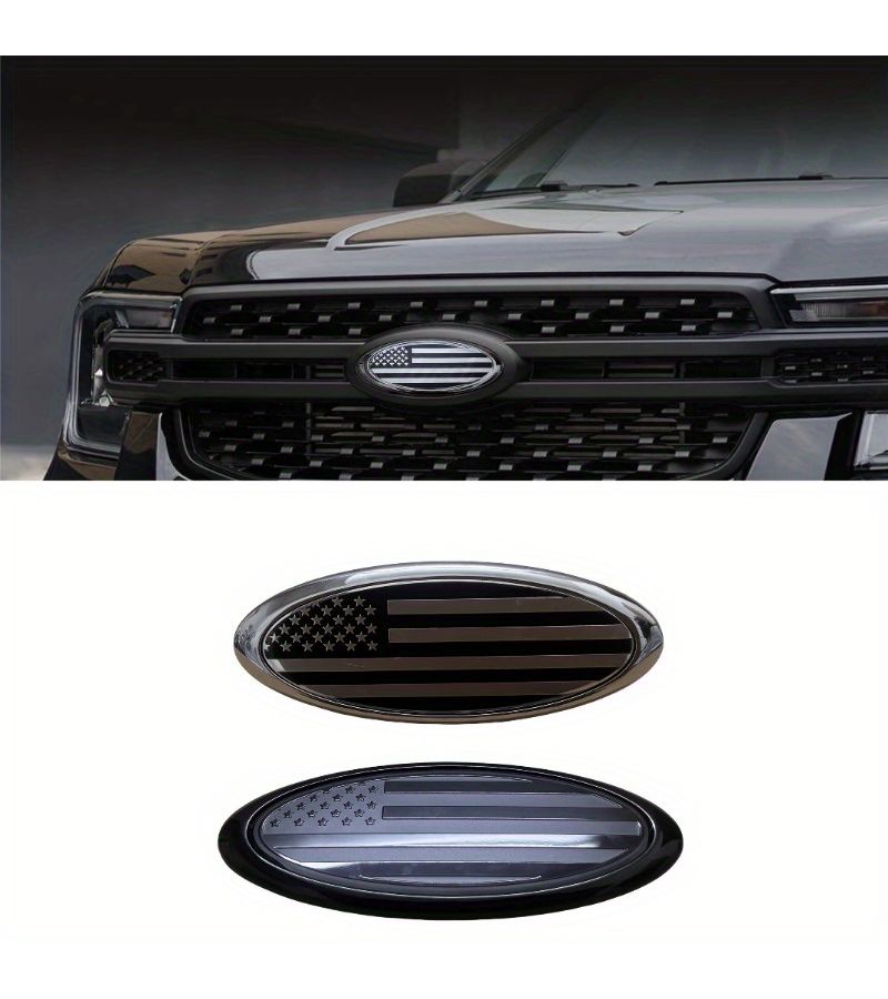 5.91 Inch American Flag Emblem Sticker for Ford Car Grill Trunk Black - Image 3