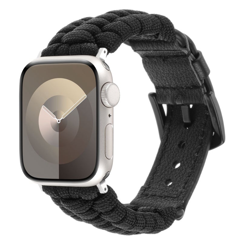 إيروريكس لساعة Apple Watch Se 40 مم، سوار باراكورد عادي من الجلد الطبيعي (أسود) - Image 1