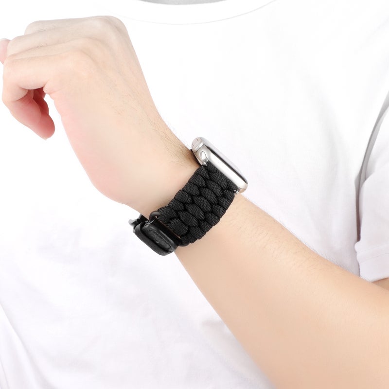 إيروريكس لساعة Apple Watch Se 40 مم، سوار باراكورد عادي من الجلد الطبيعي (أسود) - Image 3