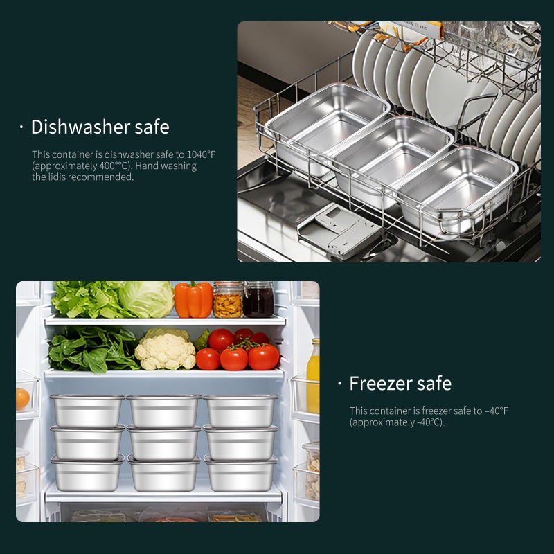 GIUOIDUO 10 Pack Stainless Steel Food Storage Containers with Leak-Proof Lids, 37oz Reusable Metal Meal Prep Lunch Boxes, Stackable, Dishwasher Safe for Snacks, Fruits & On-the-Go Meals, BPA-Free - Image 3