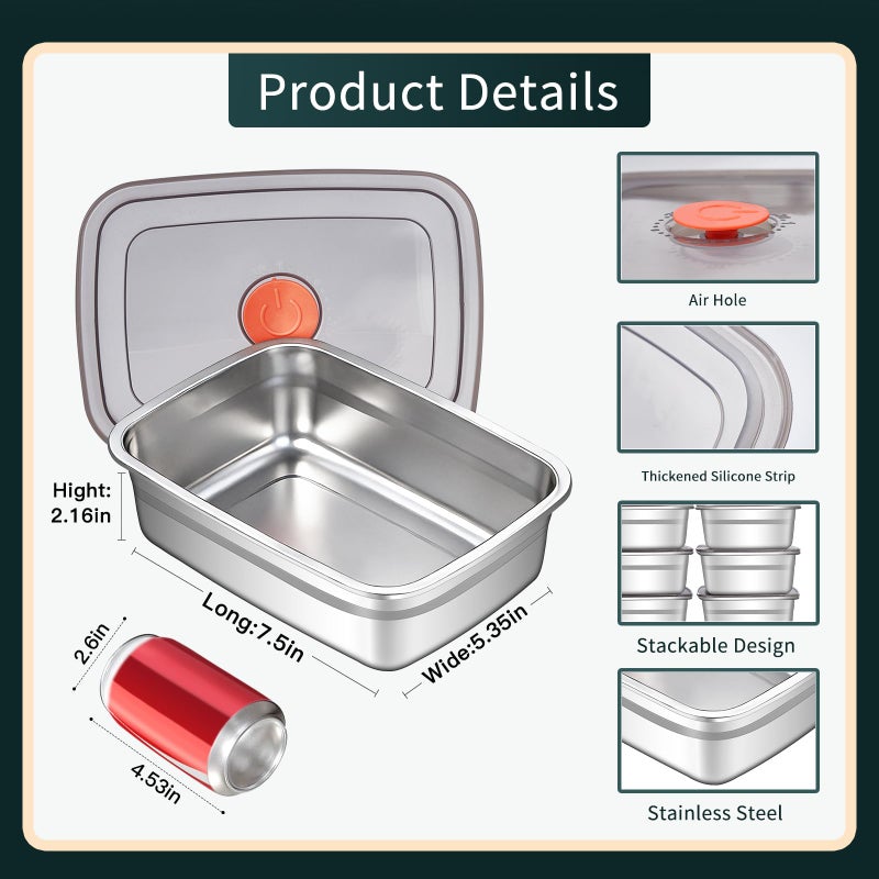 GIUOIDUO 10 Pack Stainless Steel Food Storage Containers with Leak-Proof Lids, 37oz Reusable Metal Meal Prep Lunch Boxes, Stackable, Dishwasher Safe for Snacks, Fruits & On-the-Go Meals, BPA-Free - Image 2