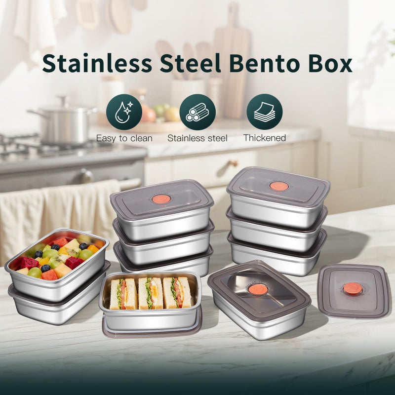 GIUOIDUO 10 Pack Stainless Steel Food Storage Containers with Leak-Proof Lids, 37oz Reusable Metal Meal Prep Lunch Boxes, Stackable, Dishwasher Safe for Snacks, Fruits & On-the-Go Meals, BPA-Free - Image 5