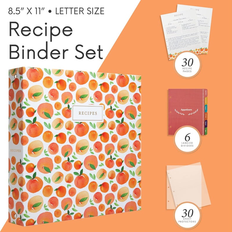 Jot  Mark 8.5" x 11" Sturdy 3 Ring Recipe Binder with Spill-Proof Clear Binder Sleeves Sheet Protector, 30 Dual-Sided Recipe Card Pages for Written & Printed Recipes, Tabbed Dividers, Peach Dream - Image 3