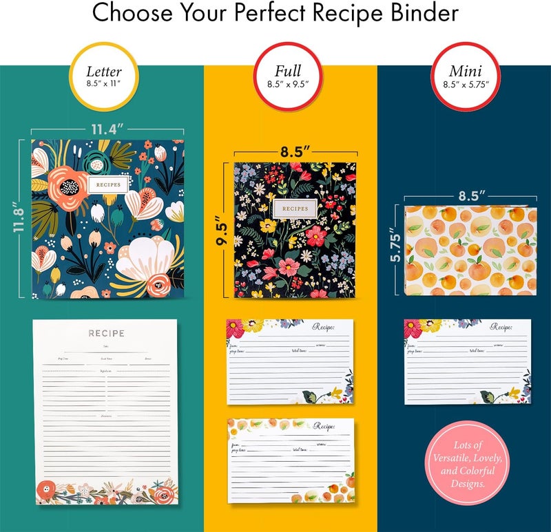 Jot  Mark 8.5" x 11" Sturdy 3 Ring Recipe Binder with Spill-Proof Clear Binder Sleeves Sheet Protector, 30 Dual-Sided Recipe Card Pages for Written & Printed Recipes, Tabbed Dividers, Peach Dream - Image 2