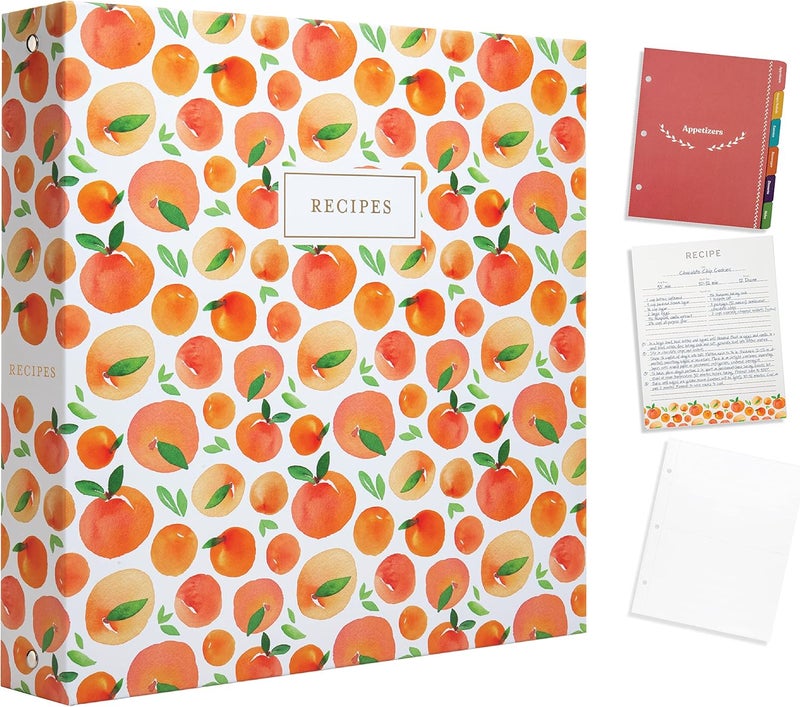 Jot  Mark 8.5" x 11" Sturdy 3 Ring Recipe Binder with Spill-Proof Clear Binder Sleeves Sheet Protector, 30 Dual-Sided Recipe Card Pages for Written & Printed Recipes, Tabbed Dividers, Peach Dream - Image 1