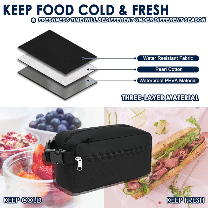 GYEUKHAM Freezable Lunch Bag,Reusable & Collapsible Mini Cooler for Adults,Insulated Lunch Box with Ice Packs,Freezable Snack Bag with Handle Buckle, On-the-Go,Black - Image 2