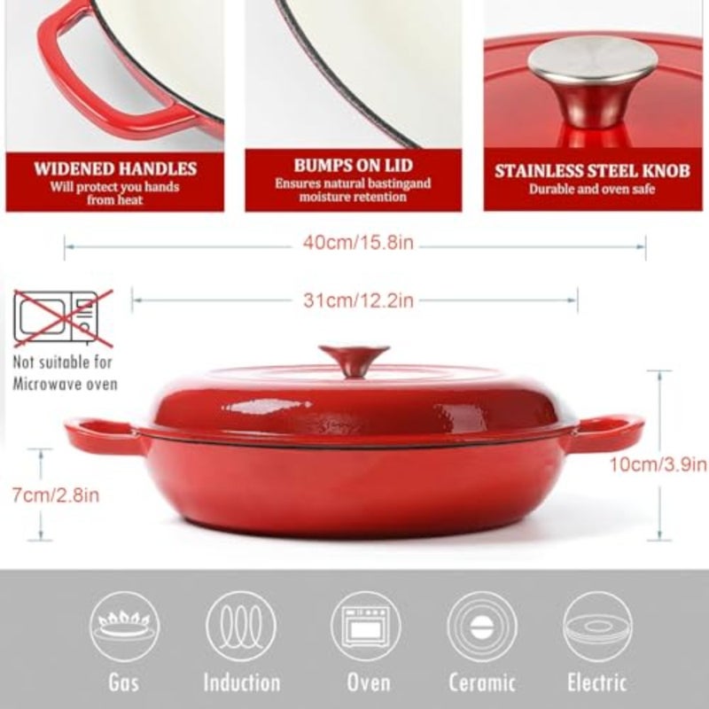 Cast Iron Dutch Oven with Lid, Enameled Cookware Pan with Dual Handles, Heavy Duty Ceramic Cookware, Non-Stick Ovenproof Porcelain Surface Casserole Dish for Bread Baking, Cooking 31cm - Image 2