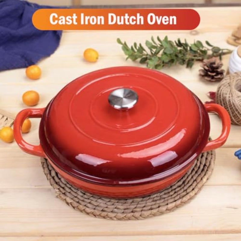 Cast Iron Dutch Oven with Lid, Enameled Cookware Pan with Dual Handles, Heavy Duty Ceramic Cookware, Non-Stick Ovenproof Porcelain Surface Casserole Dish for Bread Baking, Cooking 31cm - Image 3