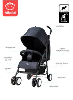 hibobi Lightweight Baby Stroller with Mosquito Net – Foldable and Travel-Friendly-Black  - Image 3