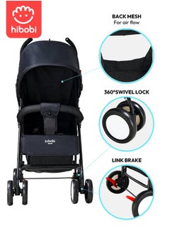 hibobi Lightweight Baby Stroller with Mosquito Net – Foldable and Travel-Friendly-Black  - Image 4