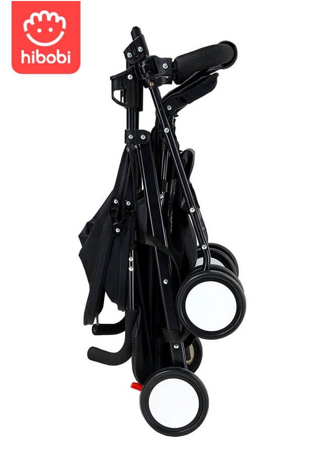 hibobi - Lightweight Baby Stroller with Mosquito Net – Foldable and Travel-Friendly-Black - Image 1